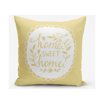 Față de pernă Minimalist Cushion Covers Home Sweet Home, 45 x 45 cm, galben