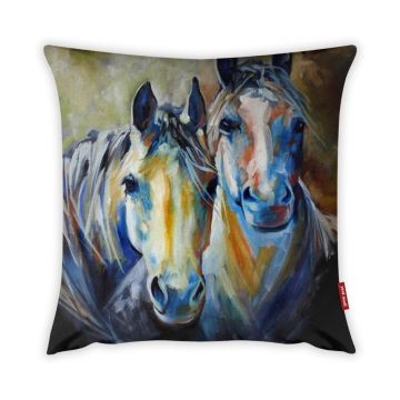 Față de pernă cu amestec din bumbac Vitaus Horses Art, 43 x 43 cm