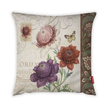 Față de pernă cu amestec din bumbac Vitaus Maseto Flowers Rusto, 43 x 43 cm