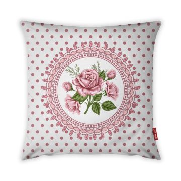 Față de pernă cu amestec din bumbac Vitaus Rustic Vintage Rosa Tres, 43 x 43 cm
