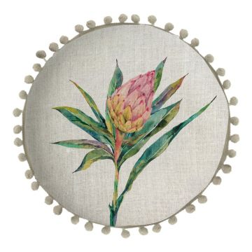 Pernă reversibilă din amestec de in Madre Selva Flores Salvajes, ø 45 cm