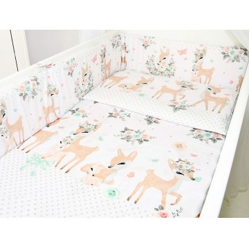 Lenjerie patut 3 piese cu protectie laterala pentru patut 120x60 cm Deer Bambi