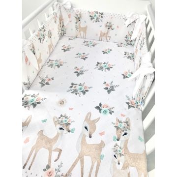 Lenjerie patut 3 piese cu protectie laterala pentru patut 120x60 cm Doe White