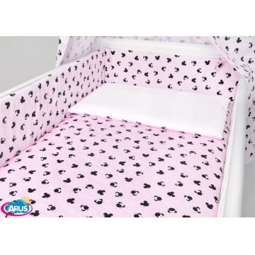 Lenjerie patut 3 piese cu protectie laterala si doua fete Pink Mice