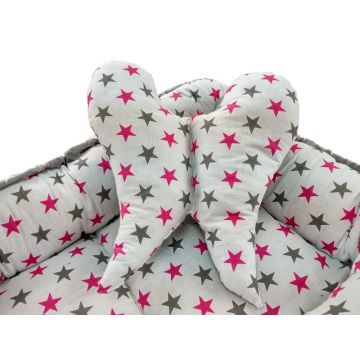 Baby Nest 2 Piese MyKids Stars grey pink