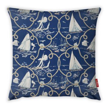 Față de pernă cu amestec din bumbac albastră Vitaus Boats, 42 x 42 cm