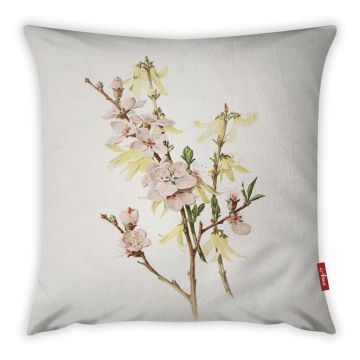Față de pernă cu amestec din bumbac Vitaus Flowers, 42 x 42 cm
