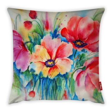 Față de pernă cu amestec din bumbac Vitaus Flowers, 42 x 42 cm
