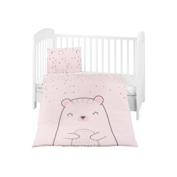 Set lenjerie patut cu 3 piese KikkaBoo Bear with me Pink