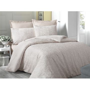 Lenjerie de pat dubla King Size, Victoria, Cream, 6 piese, 240x260 cm, 100% bumbac satinat, crem