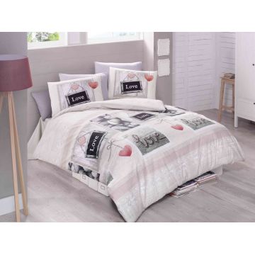 Lenjerie de pat dubla King Size, Victoria, Romantique, 4 piese, 100% bumbac ranforce, multicolor