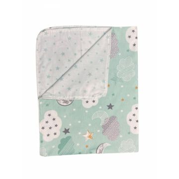 Paturica din panza de bumbac Junior 118x148 cm nori cu luna vernil