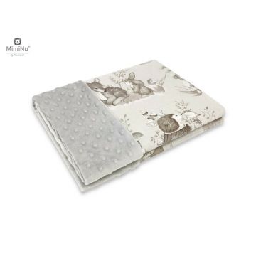 Paturica pufoasa cu doua fete MimiNu 75x100 cm tesatura minky si bumba Calm Forest Beige