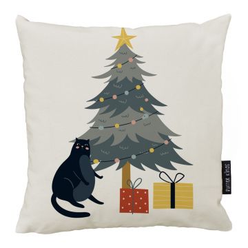 Pernă decorativă 45x45 cm cu model de Crăciun Crazy Cat Xmas – Butter Kings