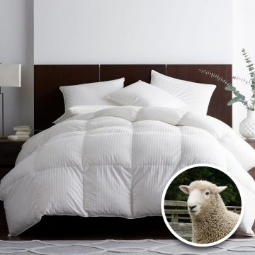 PILOTĂ MATLASATĂ LÂNĂ DAMASC 100% NATURAL - DE IARNĂ - ALB 140cm x 210cm