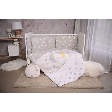 Set lenjerie pat Smile bumbac ranforce Elephant Grey Stars 60 x 120 cm
