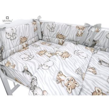 Set lenjerie patut 5 piese cu pilota si perna din bumbac pentru patut 120x60 cm safari natural MimiNu