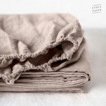 Cearceaf bej/maro deschis din in cu elastic 200x200 cm Portobello – Linen Tales