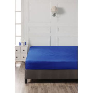 Cearceaf de pat cu elastic, 90x190 cm, 100% bumbac ranforce, Patik, Dark Blue, albastru inchis