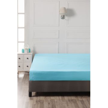 Cearceaf de pat cu elastic, 90x190 cm, 100% bumbac ranforce, Patik, Turquoise, turcoaz