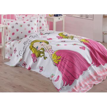 Cuvertura de pat, Eponj Home, Beautiful Girl White, 160x235 cm, 100% bumbac, multicolor Cuvertura de pat, Eponj Home, Beautiful Girl White, 160x235 cm, 100% bumbac, multicolor