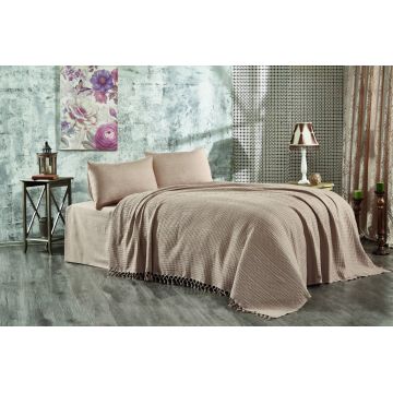 Cuvertura Double Pique, 220x240 cm, 100% bumbac, Lotus, Whitney, cappuccino