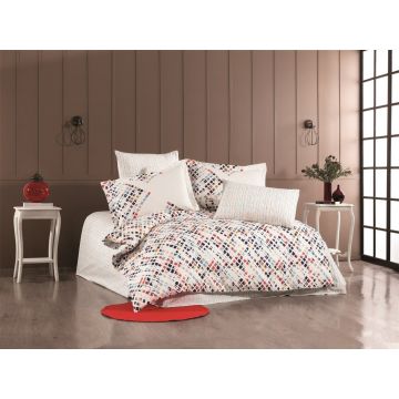 Lenjerie de pat dubla, 4 piese, 200x220 cm, 100% bumbac poplin, Hobby, Rithym, albastru inchis