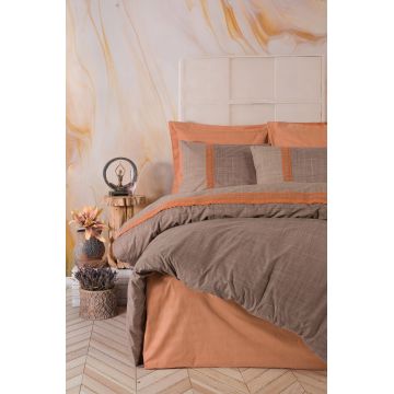 Lenjerie de pat dubla, 6 piese, 200x220 cm, 100% bumbac ranforce, cu detalii brodate, Cotton Box, Hazel, rosu caramiziu Lenjerie de pat dubla, 6 piese, 200x220 cm, 100% bumbac ranforce, cu detalii brodate, Cotton Box, Hazel, rosu caramiziu