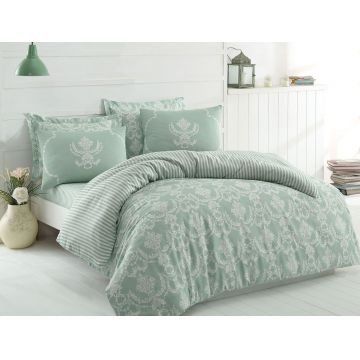 Lenjerie de pat dubla, Eponj Home, Pure Water Green, 4 piese, amestec bumbac, verde/alb