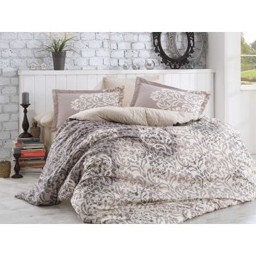 Lenjerie de pat dubla King, 3 piese, 220x240 cm, 100% bumbac poplin, Hobby, Serenity, gri