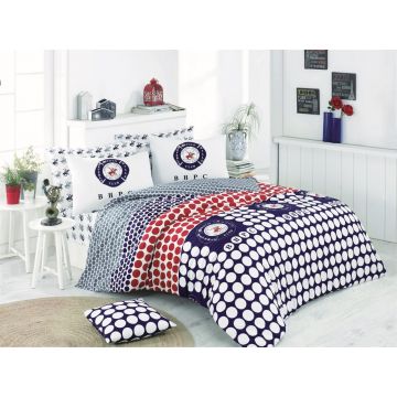 Lenjerie de pat dubla King, 3 piese, 220x240 cm, 100% bumbac ranforce, Beverly Hills Polo Club, BHPC 010, albastru inchis