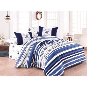 Lenjerie de pat dubla King, 3 piese, 220x240 cm, 100% bumbac ranforce, Beverly Hills Polo Club, BHPC 029, albastru