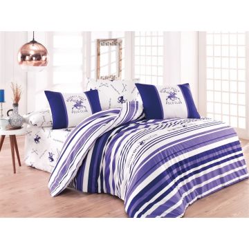 Lenjerie de pat dubla King, 3 piese, 220x240 cm, 100% bumbac ranforce, Beverly Hills Polo Club, BHPC 029, lila
