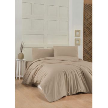 Lenjerie de pat dubla King, 3 piese, 220x240 cm, 60x60 cm, 100% bumbac ranforce, Patik, Beige, bej