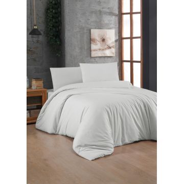 Lenjerie de pat dubla King, 3 piese, 220x240 cm, 60x60 cm, 100% bumbac ranforce, Patik, White, alb