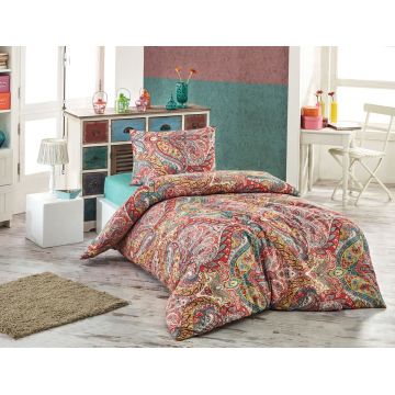 Lenjerie de pat pentru o persoana, 2 piese, 135x200 cm, amestec bumbac, Eponj Home, Gemeos, verde