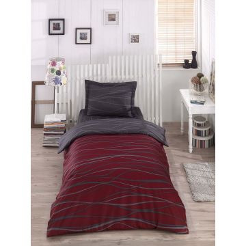 Lenjerie de pat pentru o persoana, 2 piese, 155x220 cm, amestec bumbac, Eponj Home, Verda, rosu claret