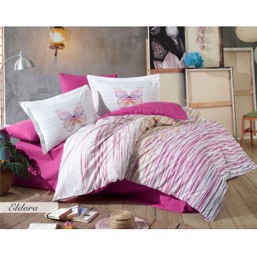 Lenjerie de pat pentru o persoana, 3 piese, 160x220 cm, 100% bumbac poplin, Hobby, Eldora, fucsia