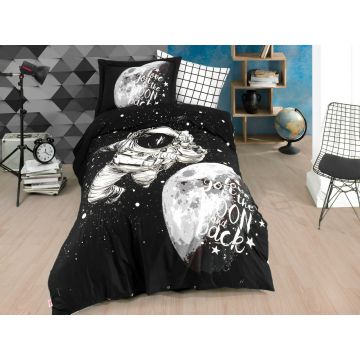 Lenjerie de pat pentru o persoana, 3 piese, 160x220 cm, 100% bumbac poplin, Hobby, Galaxy, negru