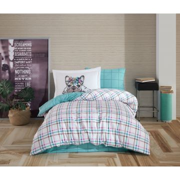 Lenjerie de pat pentru o persoana, 3 piese, 160x220 cm, 100% bumbac poplin, Hobby, Monart, verde