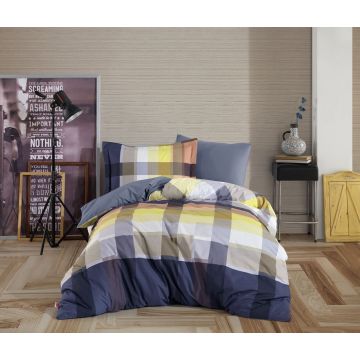 Lenjerie de pat pentru o persoana, 3 piese, 160x220 cm, 100% bumbac poplin, Hobby, Virginia, albastru inchis