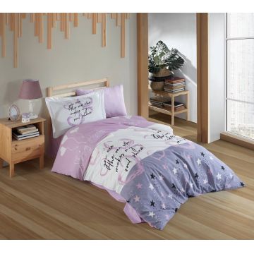 Lenjerie de pat pentru o persoana, 3 piese, 160x220 cm, 100% bumbac poplin, Hobby, Voyager, lila