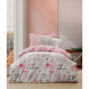 Lenjerie de pat pentru o persoana, 3 piese, 160x220 cm, 100% bumbac ranforce, Cotton Box, Ballerina, roz