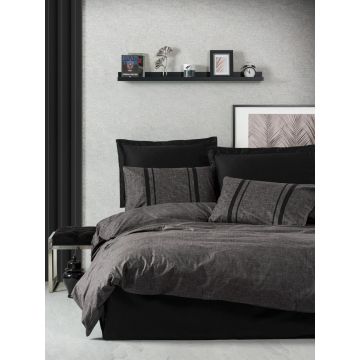 Lenjerie de pat pentru o persoana, 3 piese, 160x220 cm, 100% bumbac ranforce, Cotton Box, Bitter, antracit