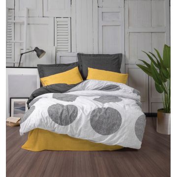Lenjerie de pat pentru o persoana, 3 piese, 160x220 cm, 100% bumbac ranforce, Cotton Box, Dappled, galben