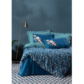Lenjerie de pat pentru o persoana, 3 piese, 160x220 cm, 100% bumbac ranforce, Cotton Box, Freya, albastru inchis