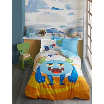 Lenjerie de pat pentru o persoana, 3 piese, 160x220 cm, 100% bumbac ranforce, Cotton Box, Giant, albastru Lenjerie de pat pentru o persoana, 3 piese, 160x220 cm, 100% bumbac ranforce, Cotton Box, Giant, albastru
