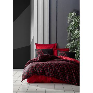 Lenjerie de pat pentru o persoana, 3 piese, 160x220 cm, 100% bumbac ranforce, Cotton Box, Shadow, rosu claret