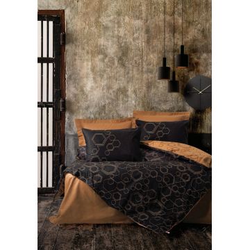 Lenjerie de pat pentru o persoana + patura, 4 piese, 160x220 cm, 100% bumbac ranforce, Cotton Box, Dawn, cupru