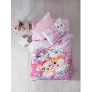 Lenjerie de pat pentru o persoana Young, 3 piese, 160x220 cm, 100% bumbac ranforce, Cotton Box, Missy, roz Lenjerie de pat pentru o persoana Young, 3 piese, 160x220 cm, 100% bumbac ranforce, Cotton Box, Missy, roz